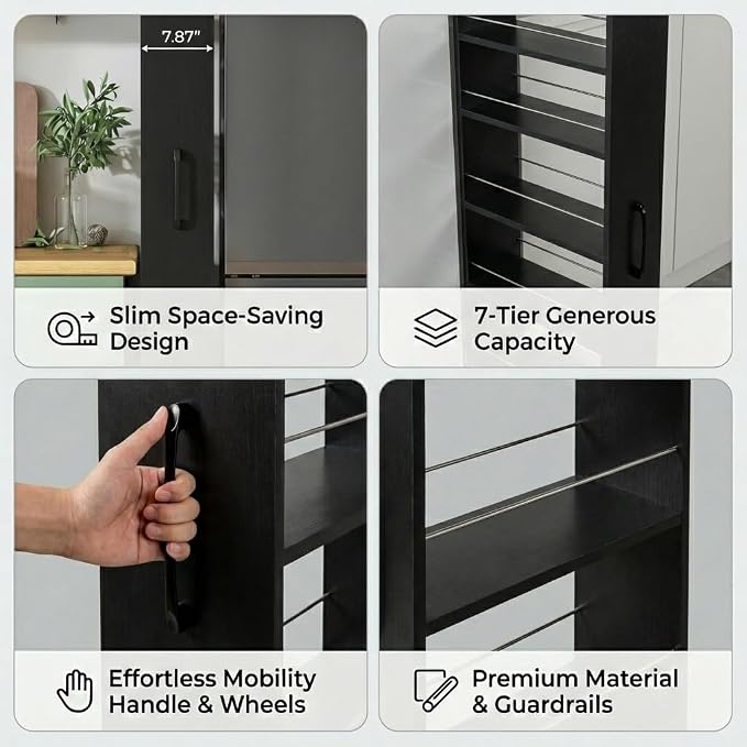 Slim Rolling Storage Cart, 7-Tier Pull-Out Spice Rack - Image 5