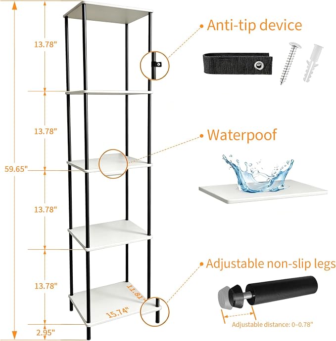 5 Tier Corner Bookshelf, Wooden Standing Shelf Unit - Image 2