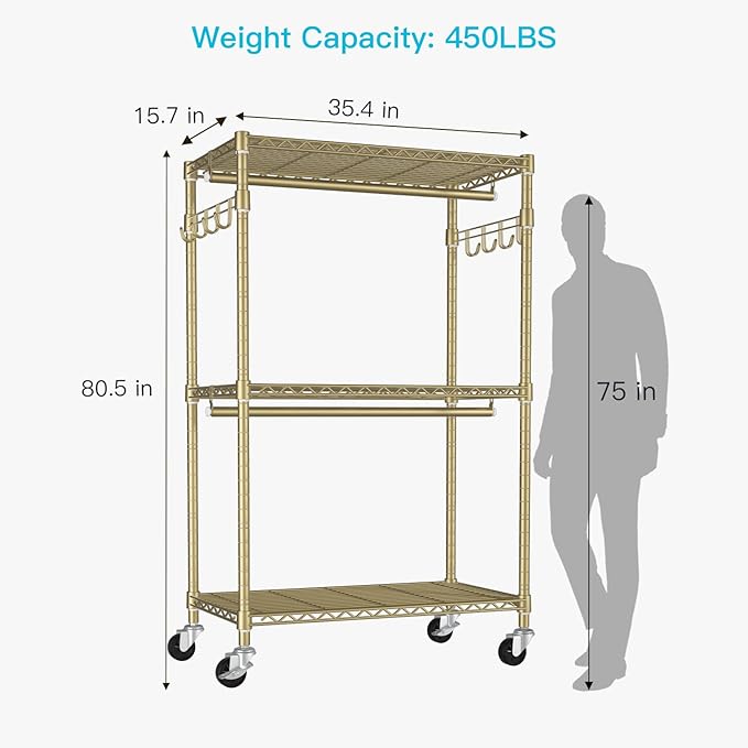 FUTASSI P1 Rolling Clothes Rack, Movable Metal Garment Closet Organizer - Image 6
