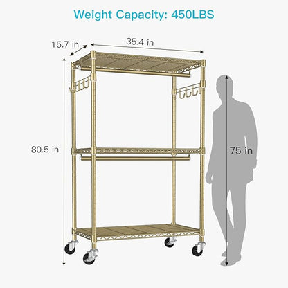 FUTASSI P1 Rolling Clothes Rack, Movable Metal Garment Closet Organizer - Image 6