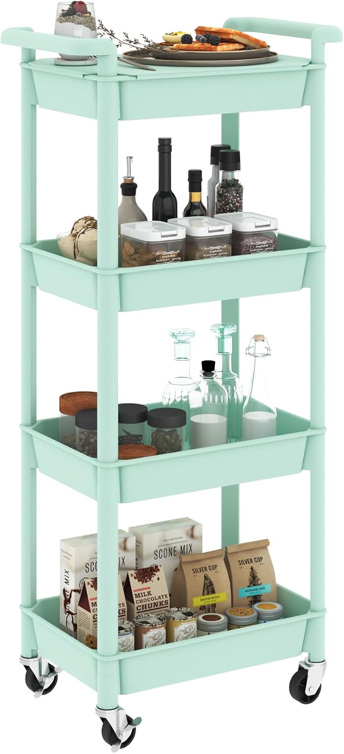 STEEHOOM Utility cart with Tabletop 4 Tier Rolling Cart Organizer with Wheels by Steehoom