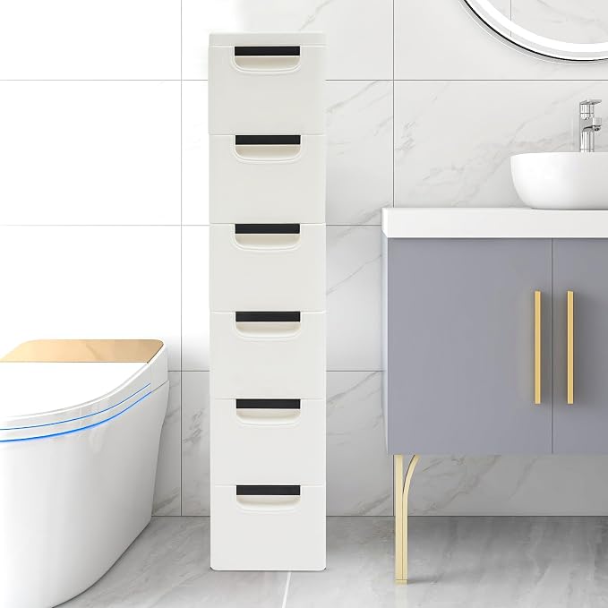6 Drawers Narrow Slim Plastic Storage Cabinet, Storage Drawer - Image 2