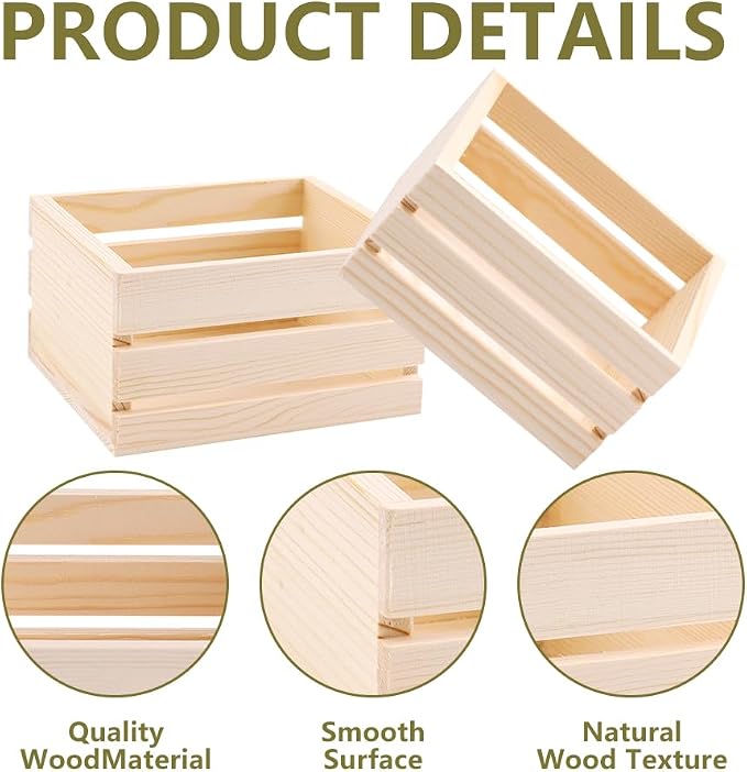 GRETJOB 12PCS 5" Wooden Crates, Nesting Rustic Wood Storage Boxes Set, - Image 4