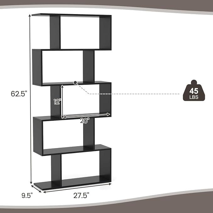 5-Tier Geometric Bookcase, 62.5” Freestanding Room Divider Bookshelf - Image 3