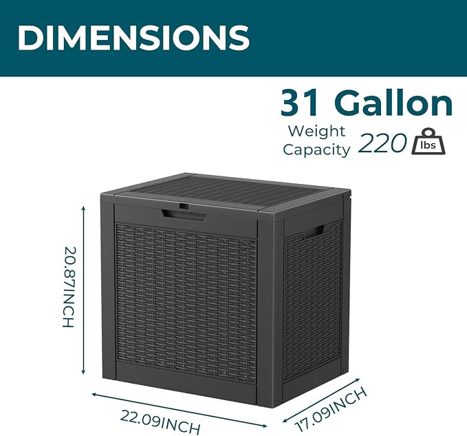 Vixzen 31 Gallon Outdoor Storage Box Waterproof, Lockable Outdoor Deck Box - Image 3
