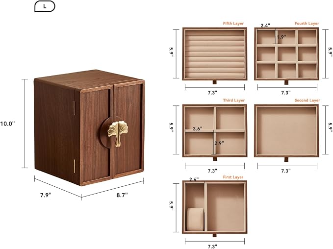 CHOSIN Black Walnut Wooden Jewelry Box 5 Layer Large Wood Jewelry Organizer - Image 3