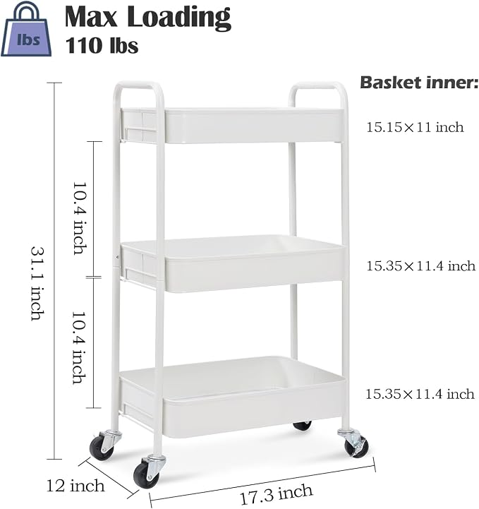 TOOLF 3-Tier Rolling Cart - Image 2