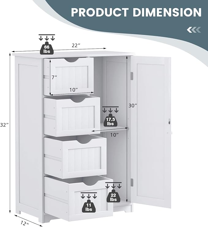 COSTWAY Bathroom Storage Cabinet, Wooden Storage Cupboard Organizer - Image 2