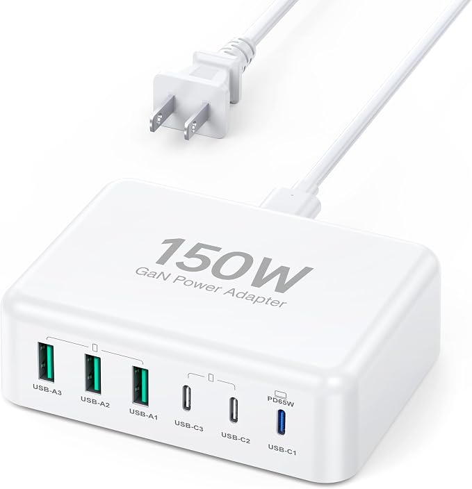 USB C Fast Charger, 150W GaN 6 Port Type C Charging Station Hub Block Cube by BREEKET