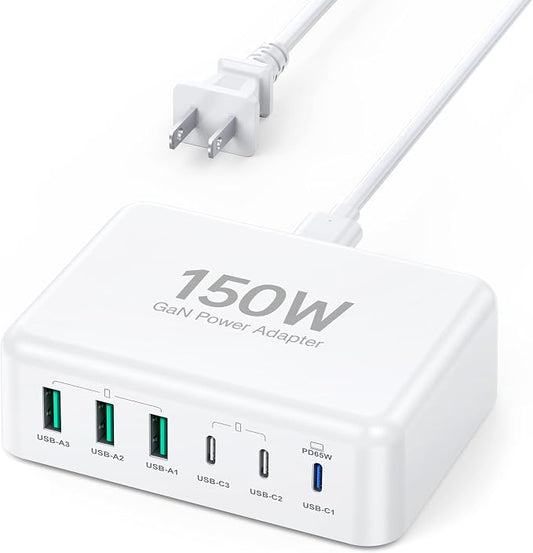 USB C Fast Charger, 150W GaN 6 Port Type C Charging Station Hub Block Cube by BREEKET
