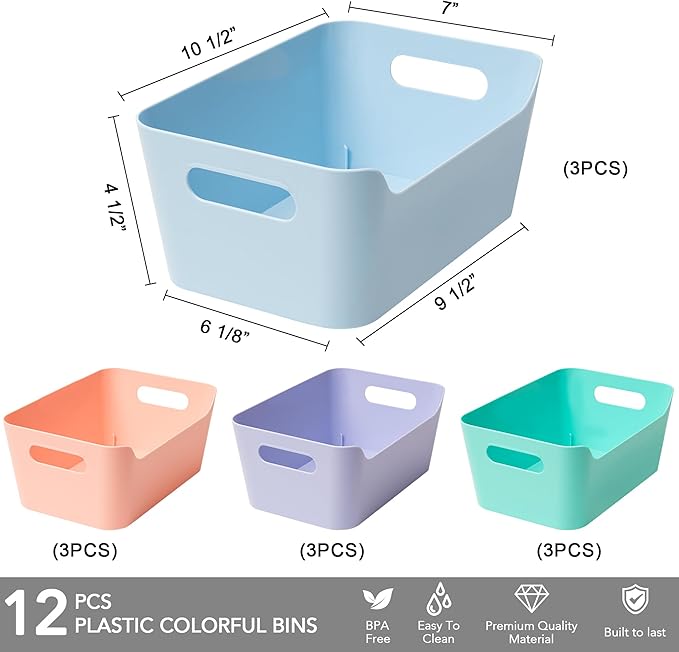 Tiawudi 12 Pack 4.5L Storage Bins, Plastic Storage Baskets - Image 3