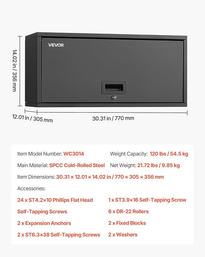 VEVOR Metal Wall Cabinet, 30.31W x 12.01D x 14.02H Inch, Floating Garage Tool - Image 8