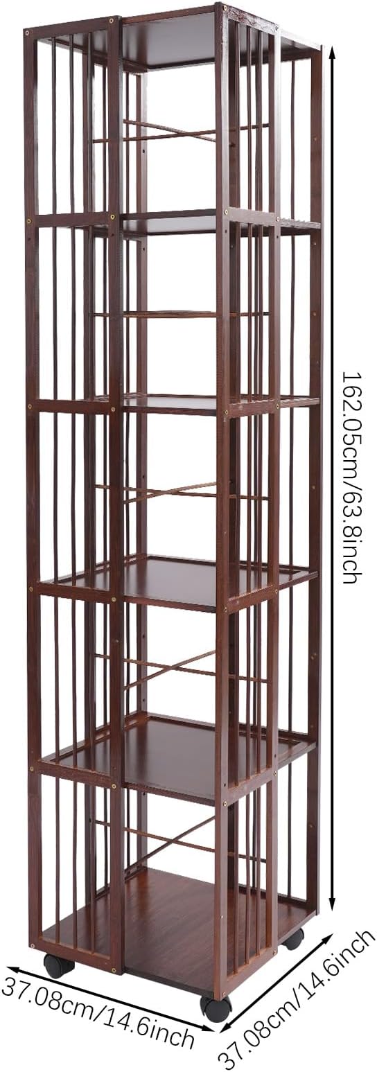 Rotating Bookshelf Tower, 360 Display 6 Tier Spinning Bookcase, Bamboo - Image 3