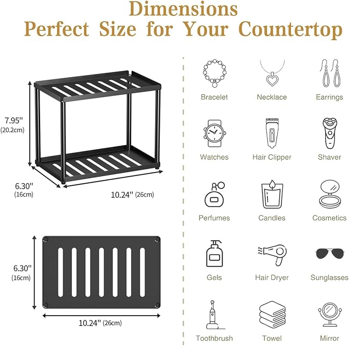 2 Tier Bathroom Counter Organizer, Rectangular Vanity Organizer Shelf, Skincare - Image 3
