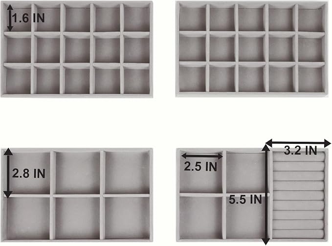 Set of 4 Stackable Jewelry Trays Organizer, Velvet Earring Organizer, Jewelry - Image 3