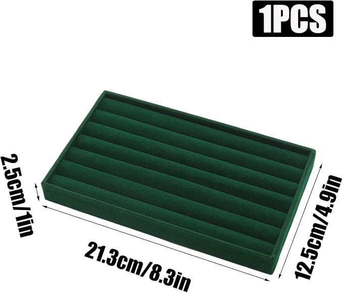 Velvet Jewelry Organizer Tray, Dark Green 8 Rolls | Stackable Jewelry Storage - Image 2