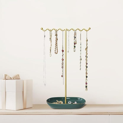 Elegant Jewelry Holder Stand: Metal Tree & Ceramic Tray Organizer - Image 2