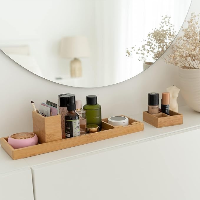 Bamboo Vanity Tray, 6-Piece Bathroom Countertop Vanity Tray Set, Makeup Kitchen - Image 2