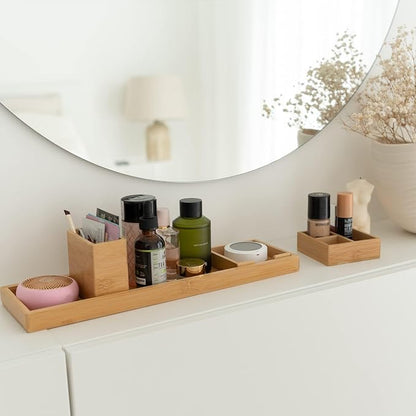 Bamboo Vanity Tray, 6-Piece Bathroom Countertop Vanity Tray Set, Makeup Kitchen - Image 2
