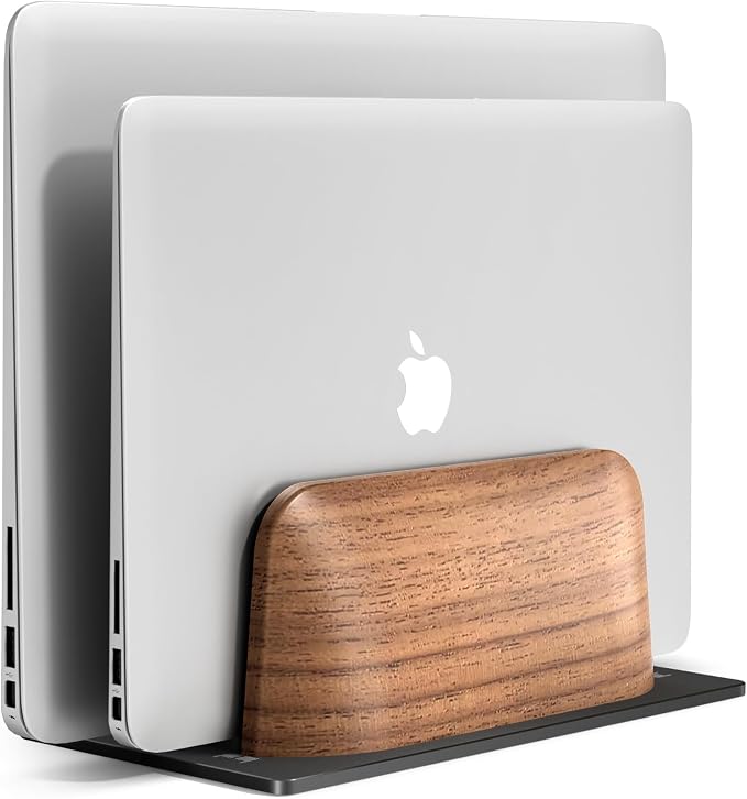 UPERGO Vertical Laptop Stand, Dual Slot Wooden Laptop Holder Vertical by UPERGO