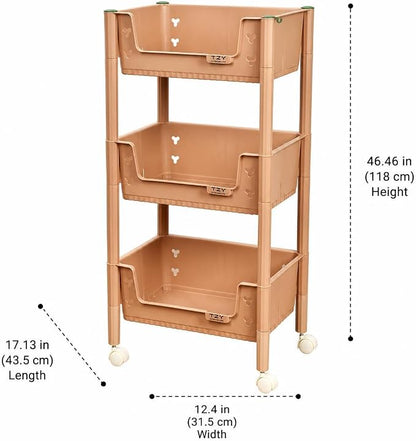 3 Tier Cart for Classroom, Khaki Resin Rolling Storage Cart, Mobile Utility Cart - Image 7