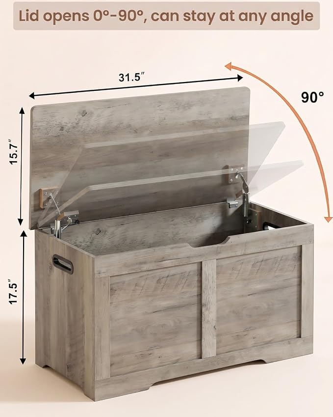 Timberer 31.5" Wooden Storage Chest, Extra Large Storage Trunk | Storage Bench - Image 3