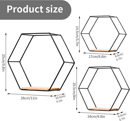 Wall Mounted Hexagonal Floating Shelves Black Set of 3 in Different Sizes - Image 2
