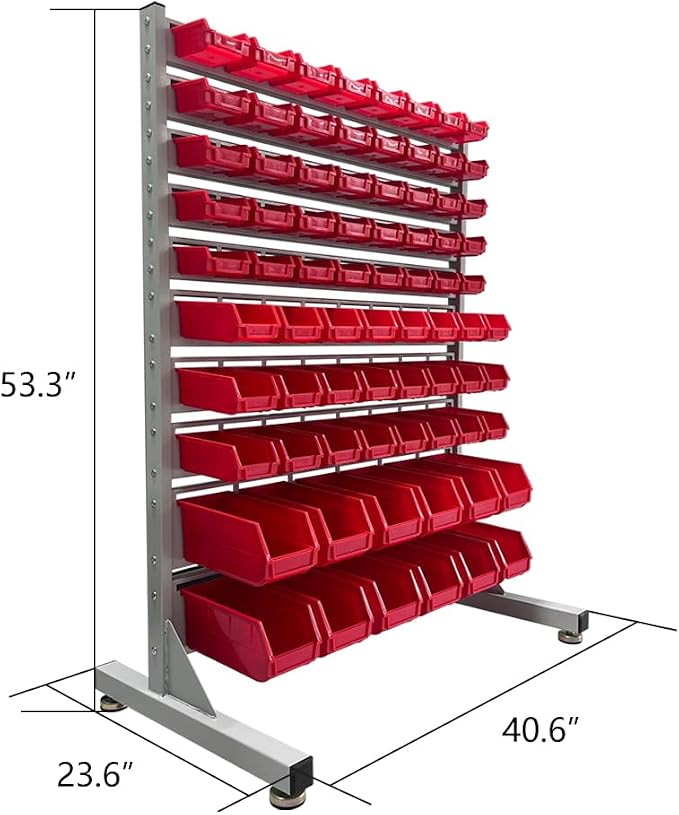 JZD Metal Bin Rack Storage Organizer System, Heavy Duty Steel Frame, 76 Plastic - Image 3