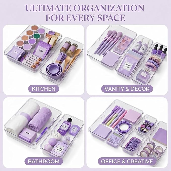 16 Pcs Extendable Clear Drawer Organizer, 2-Size Expandable Drawer Dividers - Image 3