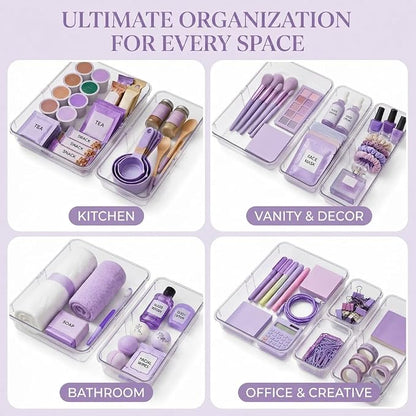 16 Pcs Extendable Clear Drawer Organizer, 2-Size Expandable Drawer Dividers - Image 3