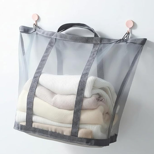 Wall-Mounted Foldable Laundry Basket, 41L Mesh Hamper, Beach & Camping. by YAGIZAAI