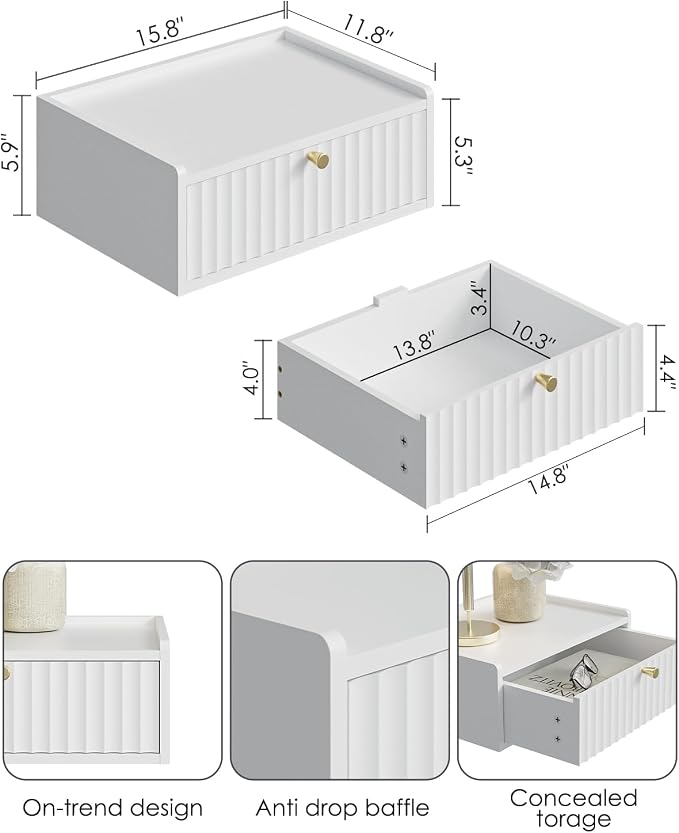 Floating Nightstand, Wall Mounted Night Stand - Image 2