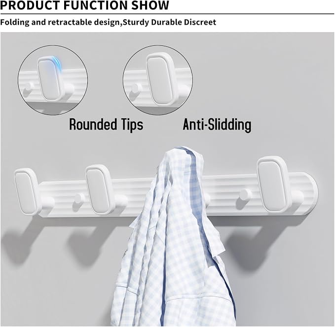 Coat Rack Wall Mount White, 4 Hooks Rack Metal Coat Hanger Wall - Image 4