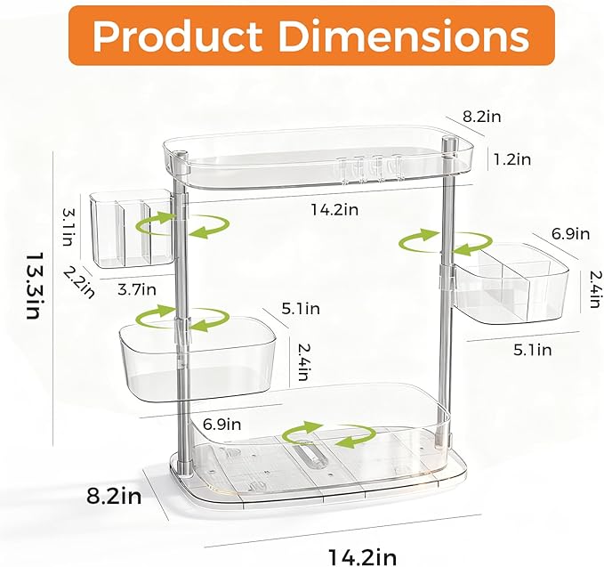Rotating Makeup Vanity Organizer, Bathroom Countertop Cosmetic Skin Care Storage - Image 2