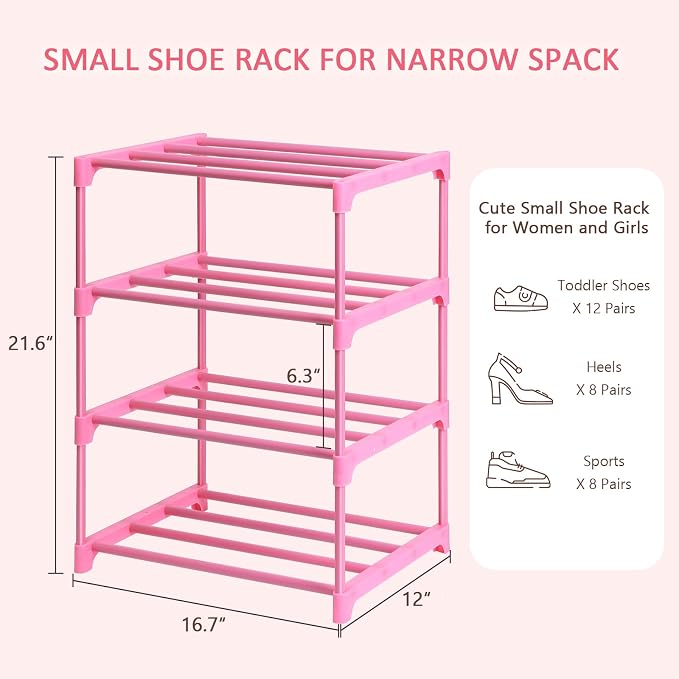 LNYZQUS Small Kids Shoe Rack, 4 Tier Pink Shoe Organizer Shoe Shelf - Image 3