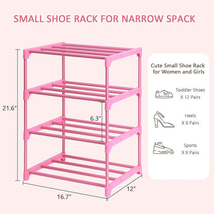 LNYZQUS Small Kids Shoe Rack, 4 Tier Pink Shoe Organizer Shoe Shelf - Image 3