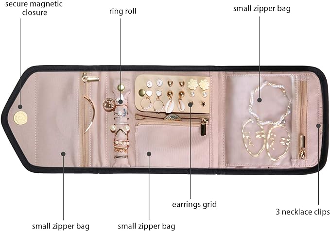 BAGSMART Travel Jewelry Organizer Case Foldable Jewelry Roll - Image 3