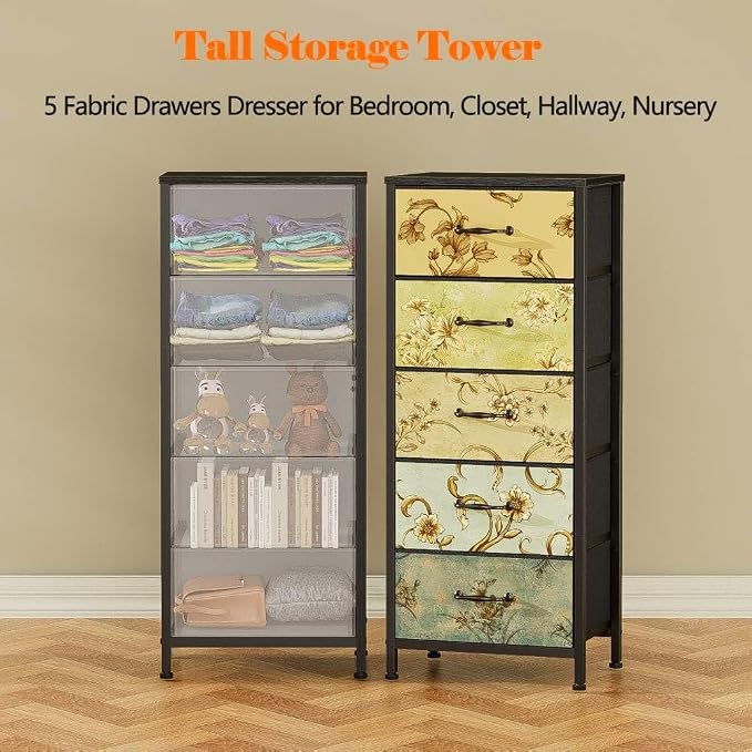 Furnulem 5 Drawer Dresser for Bedroom, Vintage Tall Skinny Storage Dressers | - Image 6
