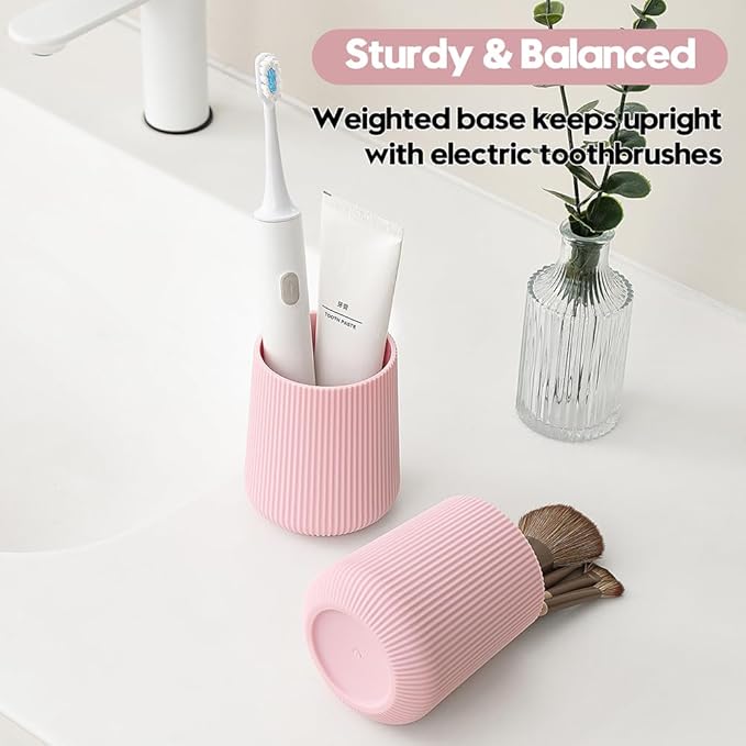 YAUKPH Pink Striped Toothbrush Holder - Image 4