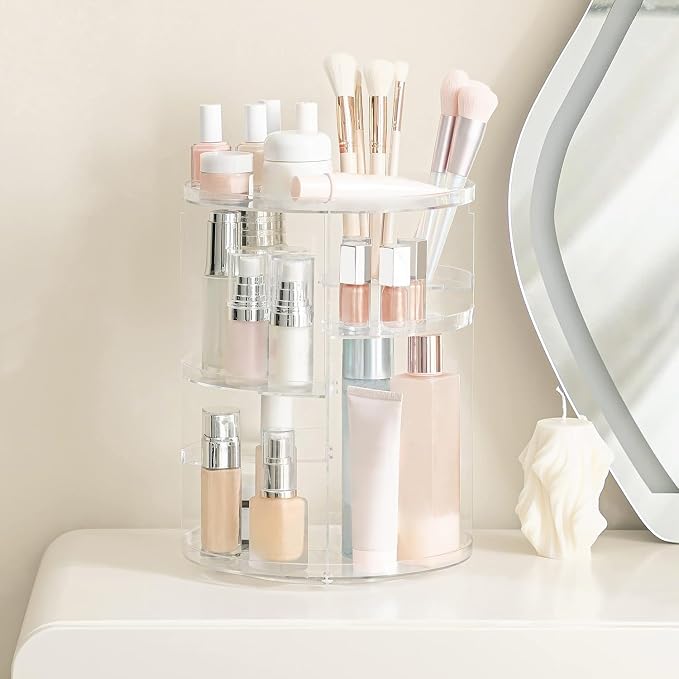 HBlife 360 Rotating Makeup Organizer Adjustable Carousel Large Capacity - Image 2