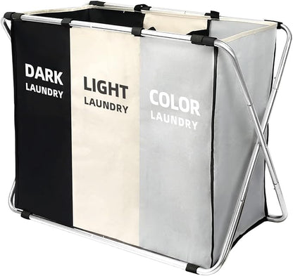 135L Laundry Cloth Hamper Sorter Basket Bin Foldable 3 Sections by CCYRYY