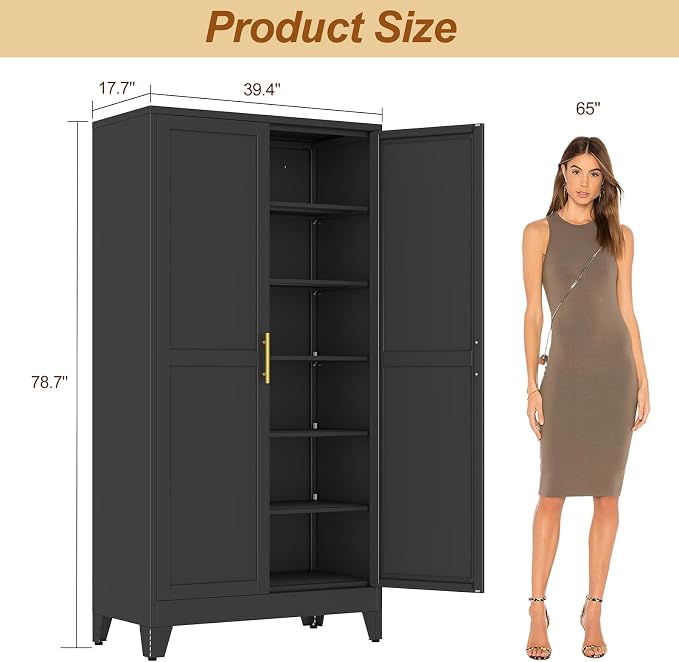 79" Black Metal Storage Cabinet - Image 2