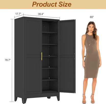79" Black Metal Storage Cabinet - Image 2