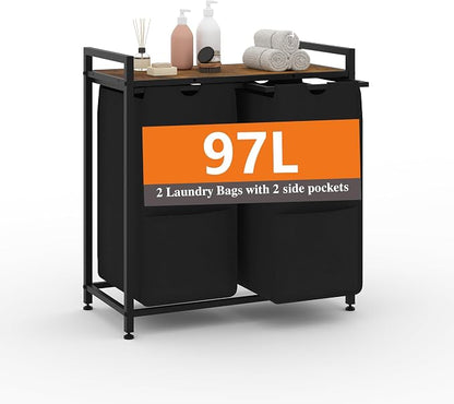 Garvee 97L Laundry Basket 2 Section, Laundry Hamper by Garvee
