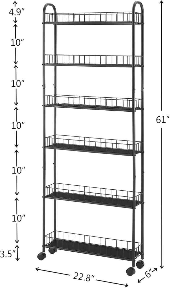 6 Tier Slim Rolling Storage Cart, Mobile Shelving Unit - Image 5