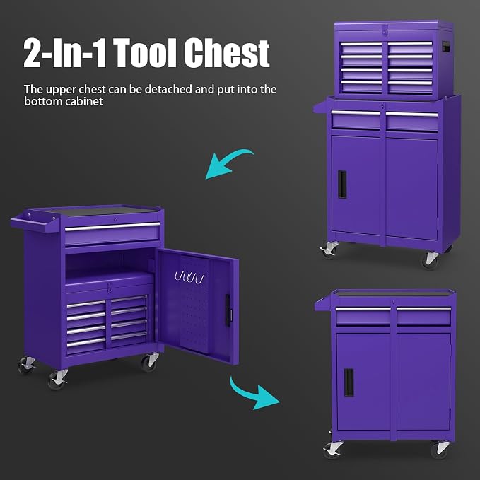 Goplus Purple Tool Chest, 5 Drawers Rolling Tool Cabinet w/Detachable Top - Image 4