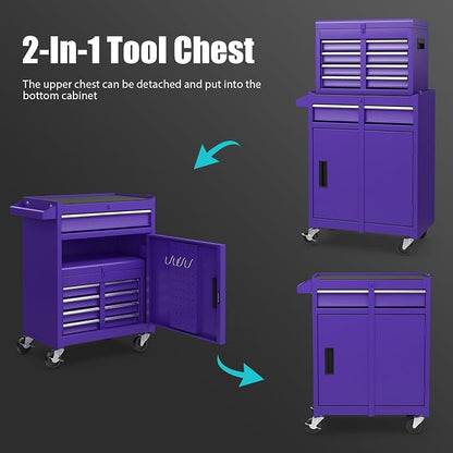Goplus Purple Tool Chest, 5 Drawers Rolling Tool Cabinet w/Detachable Top - Image 4