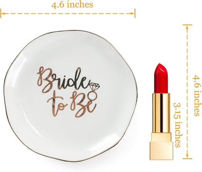 Wedding Ring Dish For Bride-Bride To Be Jewelry Dish Tray-Ceramic White - Image 3