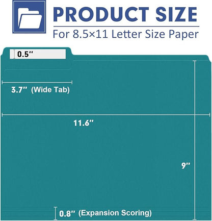 File Folder, PANDRI 120 Pack File Folder, 1/3 Cut Tab, Letter Size, Filing - Image 2