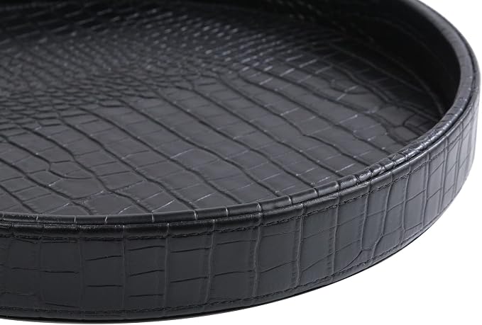 HofferRuffer Faux Leather Round Serving Tray, Vegan Croco Leather Decorative - Image 7